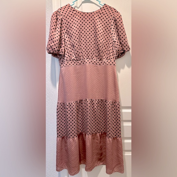 NWOT Ted Baker London Sleeveless Izzie Dusky Pink Polka Dot Back Bow Midi Dress - Picture 2 of 12